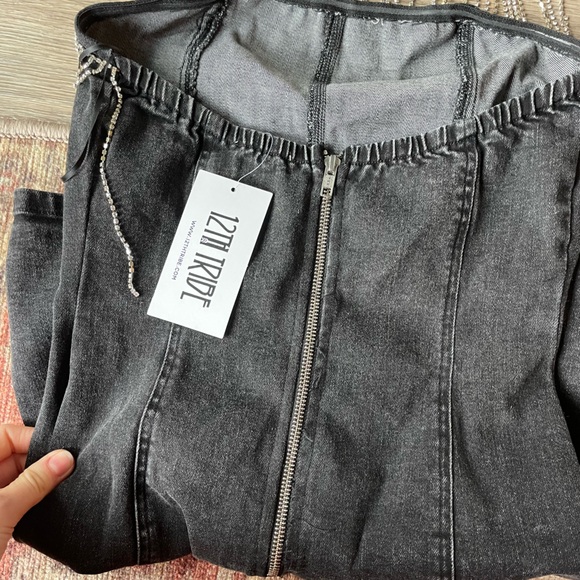 12th Tribe Black Denim Mini Skirt with Fringe - Picture 5 of 9